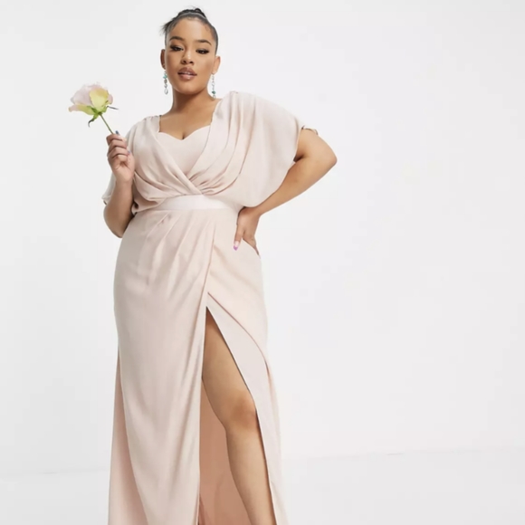 ASOS Curve Dresses Asos Design Curve Bridesmaid Short Sleeve Cowl Front Maxi Dress With
